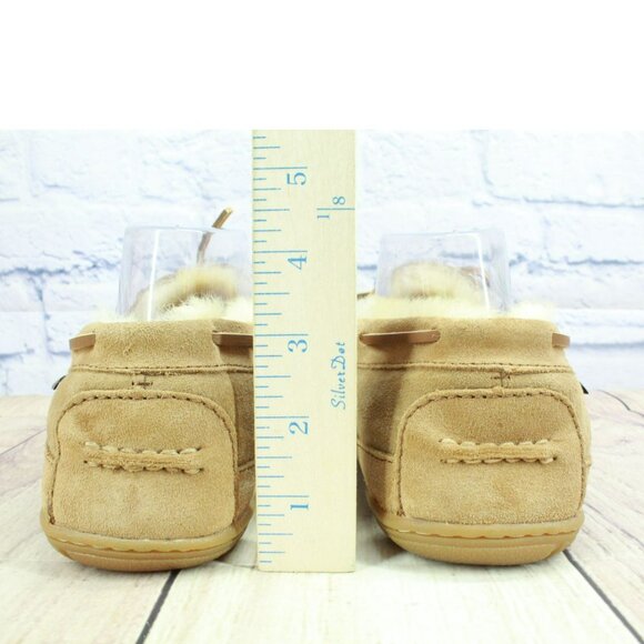LL Bean Brown Suede Wicked Good Shearling Lined Moccasin Slippers Size 9 M - Picture 6 of 9